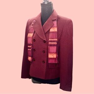 Le Suit Burgundy Double-breasted Coat Jacket Blazer Women’s 6P